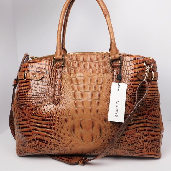 Brahmin Audra Toasted Almond Melbourne Leather Carry All Tote Handbag (51525) - Picture 3 of 7